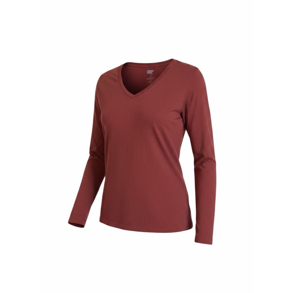 Lands' End NWOT Cotton Long Sleeve V-Neck Relaxed Casual T-Shirt Maroon Size XL